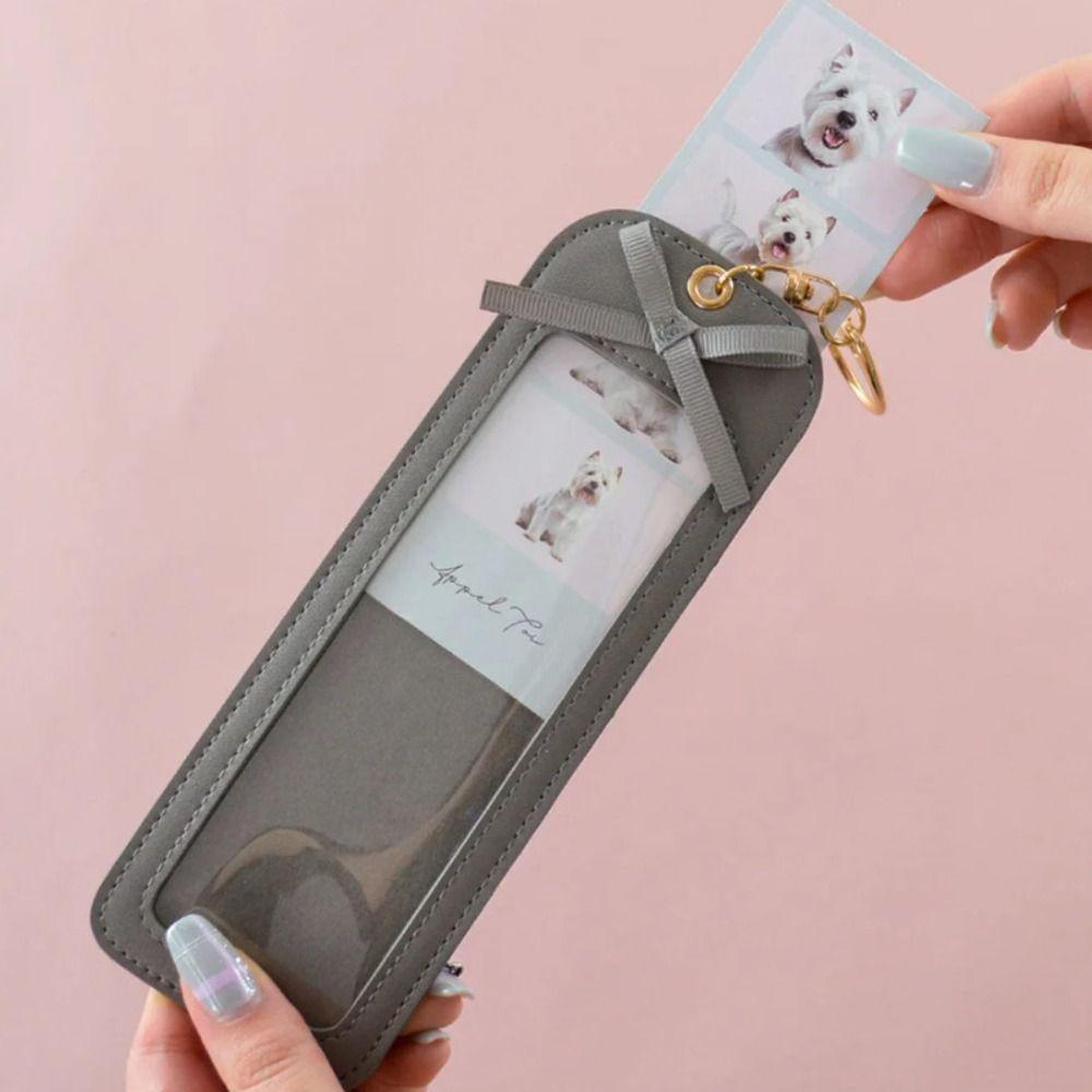 PU Leather Pet Photo Keychain Long Four Grid DIY Photo Clip Fashion PU Leather Keychain  DIY Craft
