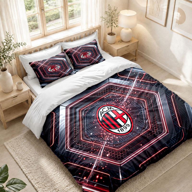 Bedding Set 1 Duvet Cover 2 Pillowcases AC Milan Print Bedroom Home Decoration
