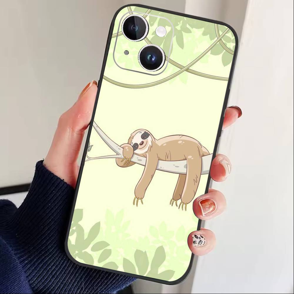 

Cartoon Sloth Animal Cute Phone Case For iPhone17,16,15,14,13,12 Plus,Max Soft Silicone Black Cover iPhone12PROMAX