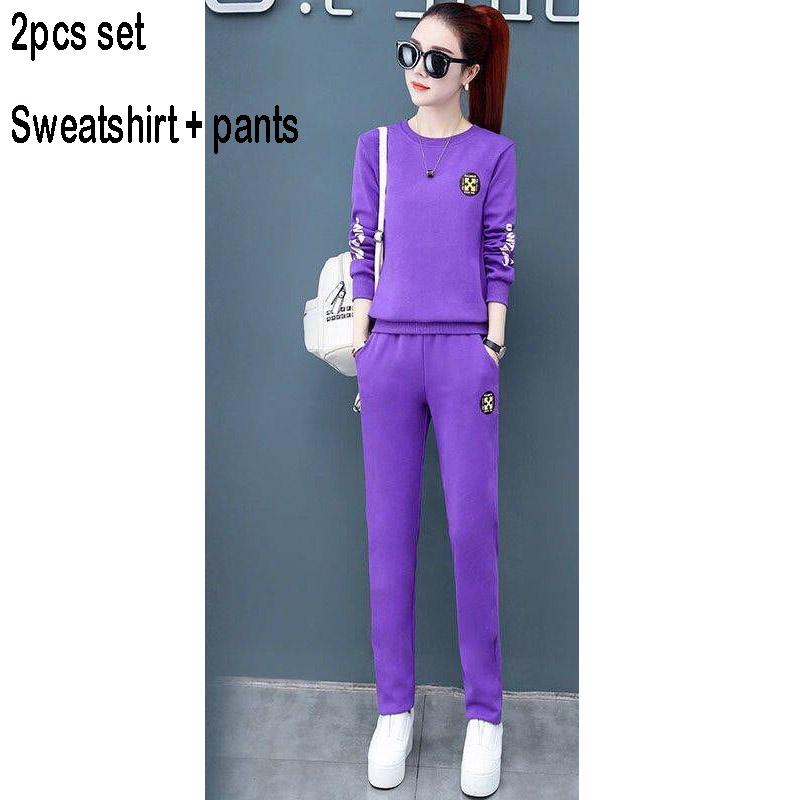 Casual Sweatshirt Set Large Size Spring and Autumn Women 2pcs Set Wild Long Sleeve