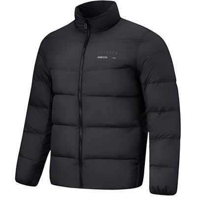 Li Ning Fitness Series Solid Color Zipper Stand Collar Comfortable Breathable Short Down Jacket Men Jackets Black AYMT249-4