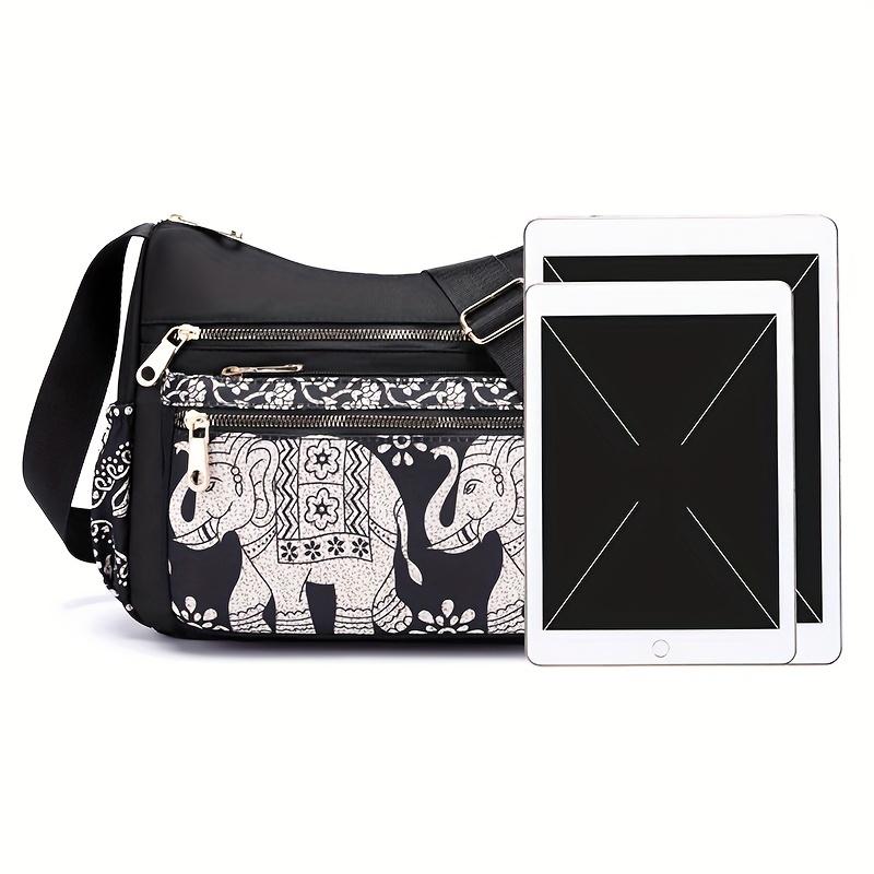 Stylish Elephant Print Crossbody Bag - Adjustable Strap, Water-Resistant, Multi Pockets