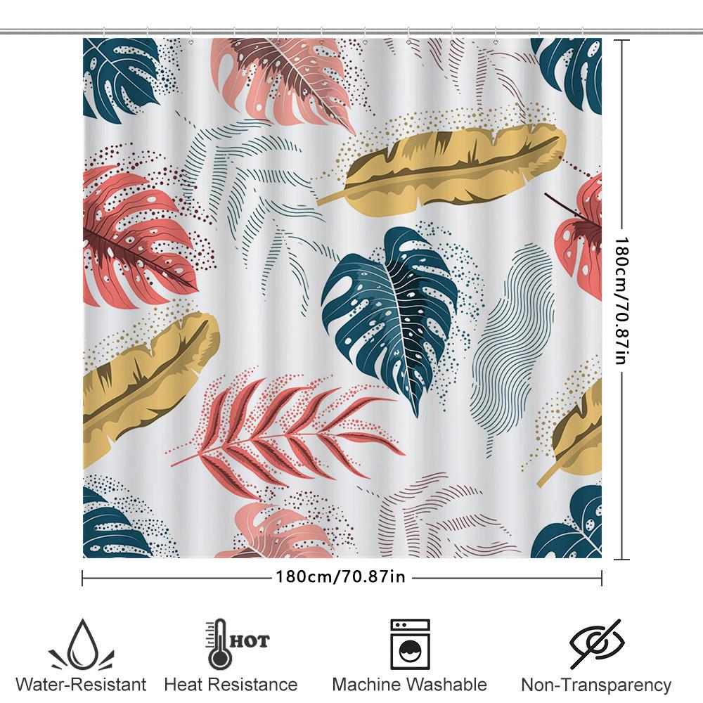 Patterned Shower Curtaincolorful Palm Leaves Feathers Decorative Waterproof Bathroom Fabric Curtains For Home Decoration Pink/Go