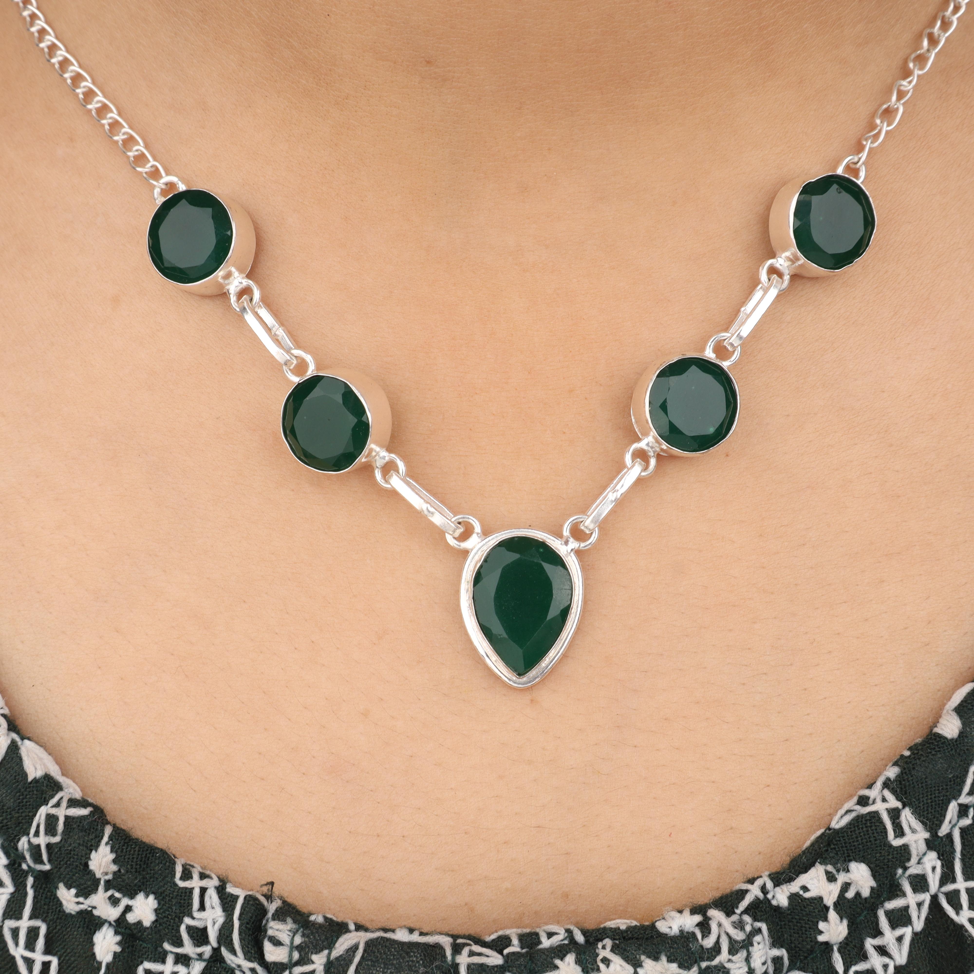 

Зеленый Оникс Драгоценный Камень 925 Стерлинговое Серебро Ювелирные Изделия Ручной Работы Женское Ожерелье 16-18 Для Подарка RN-3-18