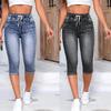Dames Denim Jeans Shorts Trekkoord Hoge taille Stretch Knielengte Gescheurd gat Korte Jean-broek
