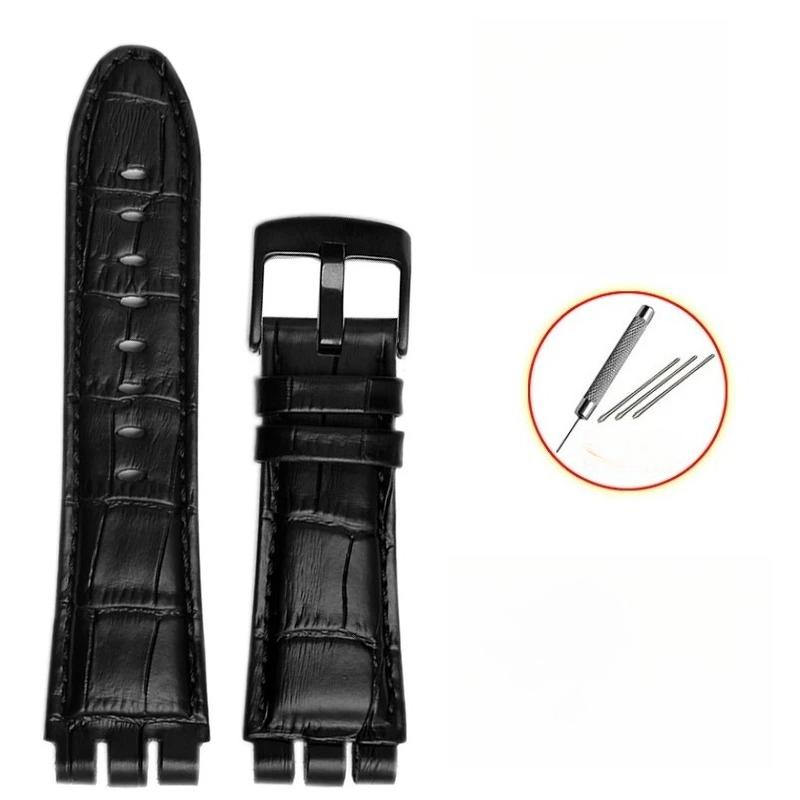 23mm Genuine Leather Silicone Watch Band For Swatch YOS440 449 401G 447 448 IRONY Watchband Men's Frosted Texture Soft Straps