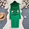 Elegante strass con spalle scoperte manica lunga maglia aderente abito tubino slim basic moda maglione vestido abbigliamento invernale sexy