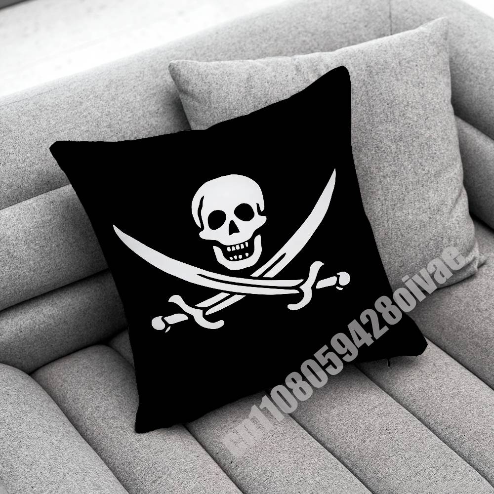 Fish Cat Skull Pirate Jack Rackham Jolly Roger Throw Pillow Case For Decoration 40Cm 45X45Cm Square Bedroom Pillowcase Cover
