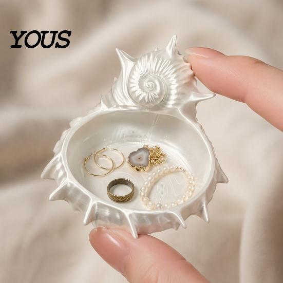 Conch Shape Jewelry Plate 3D Printed Tray, Sea Snail Dish Bowl for Ocean Theme Trinket Organizing Necklaces Earrings, Decorative Desk Organizer