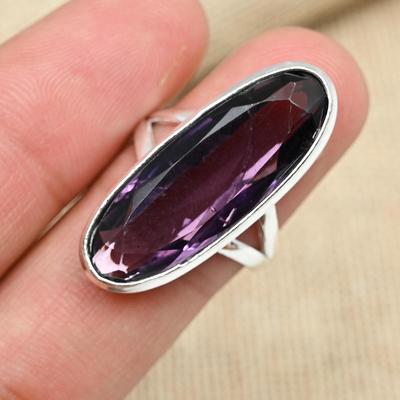 Lila Amethyst Edelstein massiv 925 Sterling Silber Ring handgefertigter Schmuck Frauen Geschenk