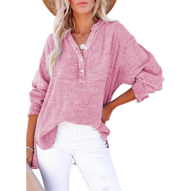 Women's Solid Color Single Breasted Long Sleeved Shirt Top