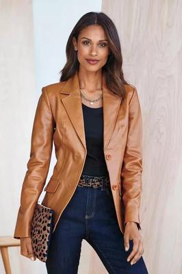 AL KHALID Handmade Brown Leather Stylish Blazer New Formal Party Women Lambskin Designer