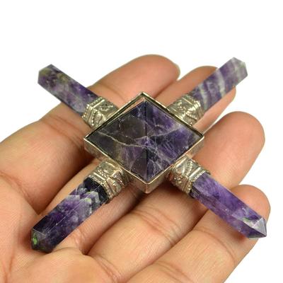 Reiki Crystal Products Amethyst Energy Generator 4 Point for Reiki Healing and Meditation, Vastu, Protection, Energy, Amplification, Cleanser Ene