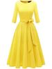 Garden Collar Seven-Sleeve Women's Evening Gown with Wide Hem Skirt - Solid Color Vacation Dress