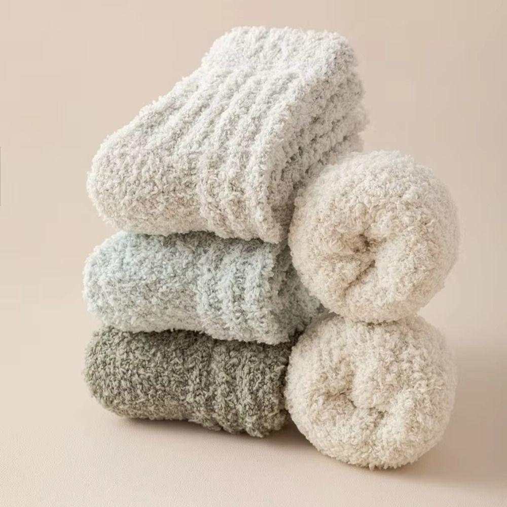 4Pairs Sleeping Coral Fleece Socks Winter Mid Tube Socks Women Floor Plush Socks For Female Men