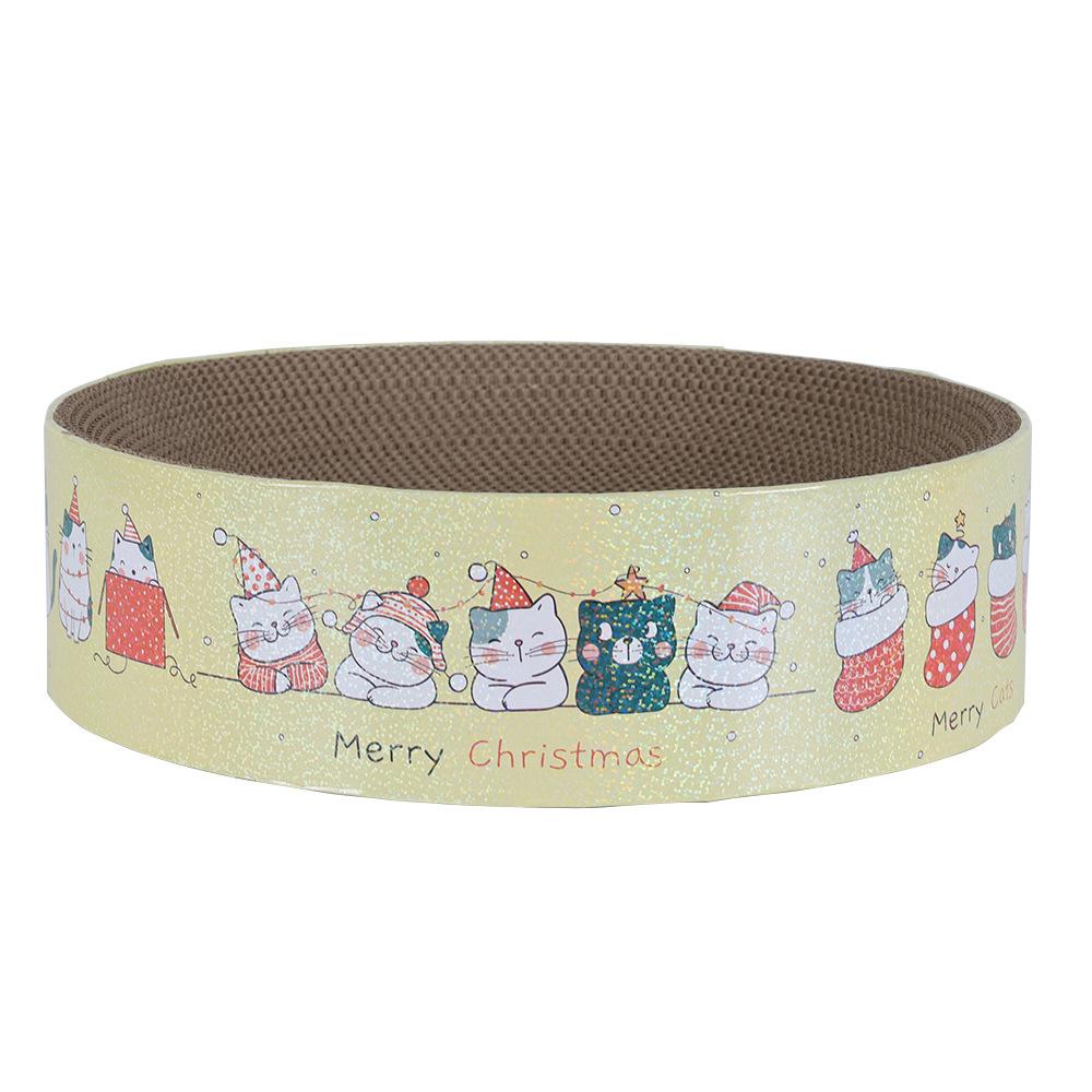 Christmas Three Color Round High Density Corrugated Paper Cat Scratcher Cat Bed Pet Supply