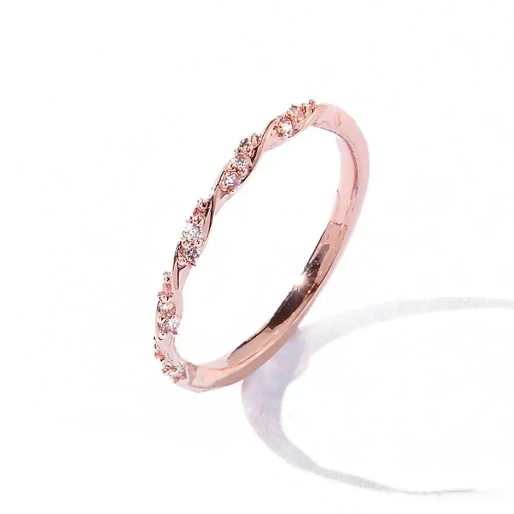 Fashion New Trendy shiny Rhinestone Chic Twist Ring Geometric Alloy Gold Rose Color for Women Jewelry Elegant Wedding Rings 7 розового золота