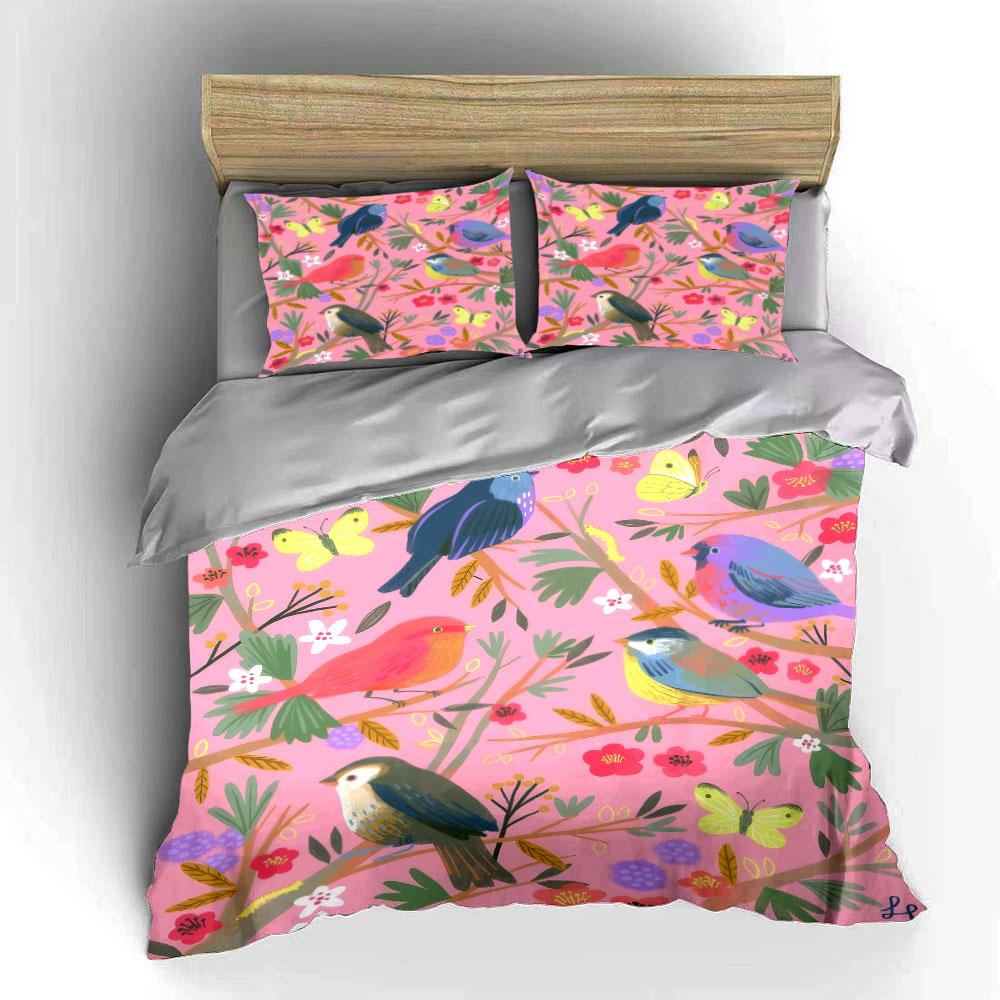 Birds And Flowers Decorative Set Soft Comfortable Duvet Cover Bedding Set Included 1*Duvet Cover & 2*Pillowcases, Gift