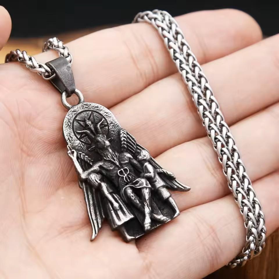 Colar Corrente Pingente Baphomet Bode Satã Vintage Retrô Unissex Homens Mulheres Moda Gótico Amuleto Talismã Joia Presente de Festa