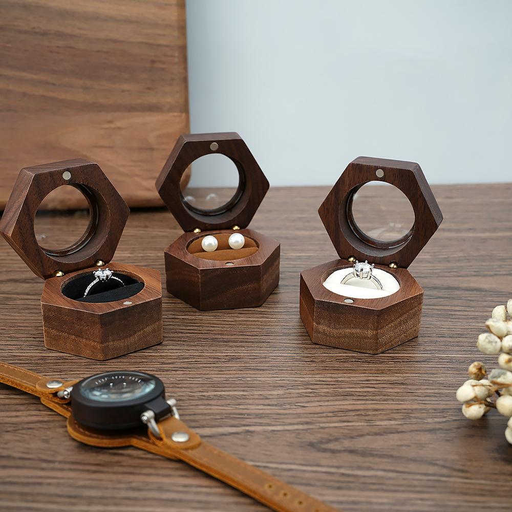 Creative Factory Custom Wooden Magnetic Closure Printed Design Shape Proposal Wedding Single Ring Box Jewelry Storage Boxes