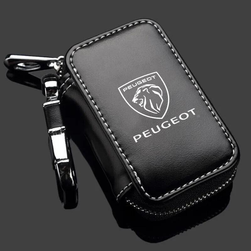 Leather Car Key Wallet Key Case Mini Card Bag For Peugeot 408 4008 308 3008 Rifter 5008 508 2008 208 301 RCZ Auto Accessories
