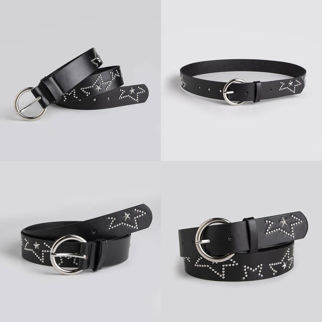 Womens Pu Fashionable Belt With Dot Patterned Studs Alloy Buckle Street Style