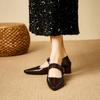 Women's Coarse Heel Shoes Autumn New Pointed Head Shallow Mouth Metal Buckle Anti-slip Wear-resistant Low-top Shoes