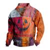 Men's Casual Fashion Christmas Printed Hoodless Sweatshirt Wide Men's Loose Button Stand Collar Hooded Sweatshirt