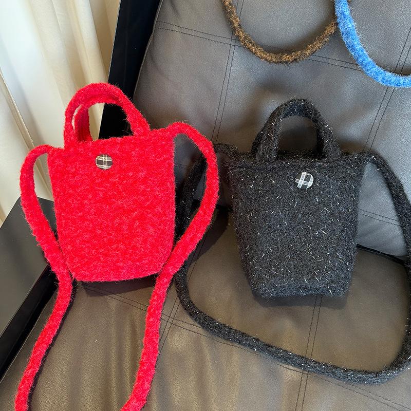 Plush Ethnic Style Crossbody Bag, Fluffy Handheld Shoulder Pouch for Women