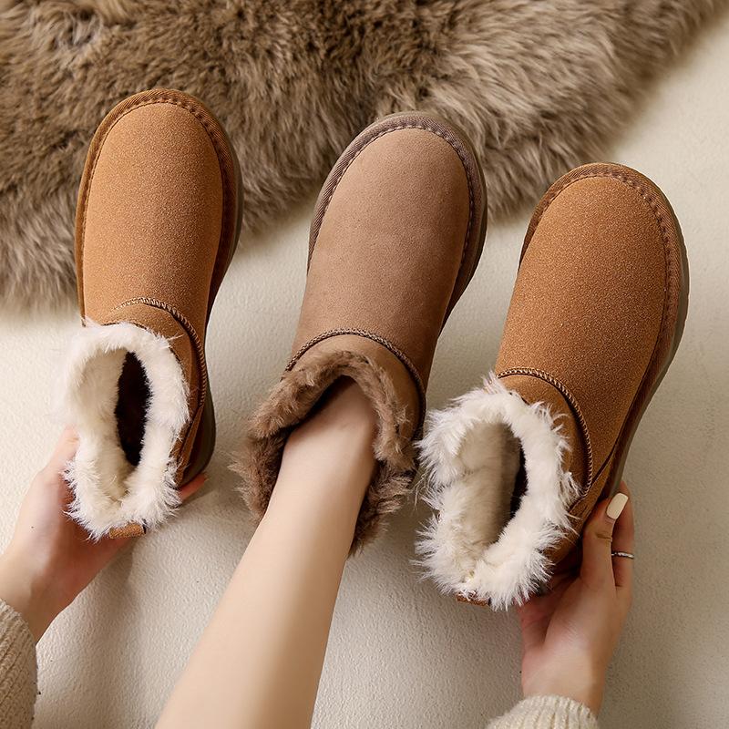 Women's fashion lightweight winter warm fur one snow boots padded lining non-slip casual sports cotton boots