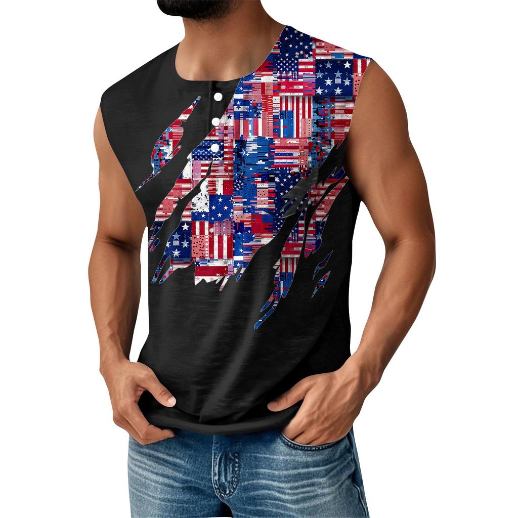 Men's Summer Independence Day Printed Sports Button Pocket Sleeveless Tank Top