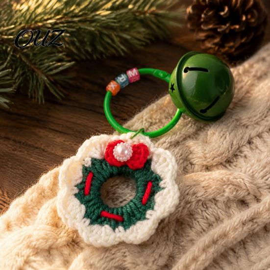 Mini Sock Ornament Yarn Crochet Christmas Keychain with Bell, Handmade Tree Hat Glove Wreath Cute Stocking Stuffer Key Ring Pendant, Holiday Bag Charm