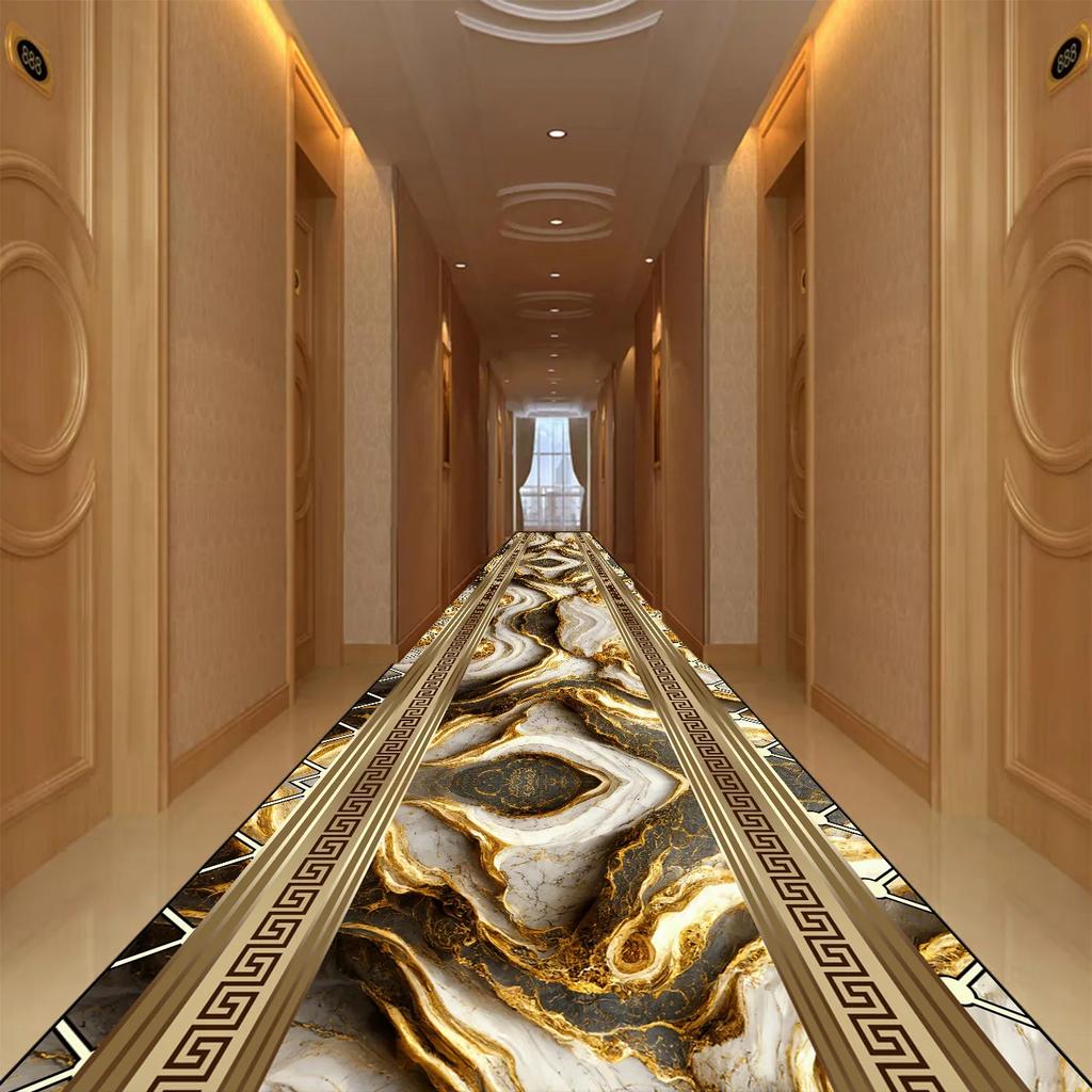 Golden Abstract Style Corridor Carpet Passageway Non-slip Runners Washable Stairway Rugs Home Decor Living Room Mat Customizable