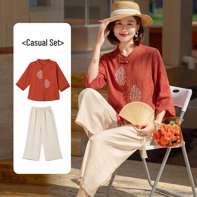 QianLian Women s New Chinese Style Pure Cotton T-Shirt 4XL