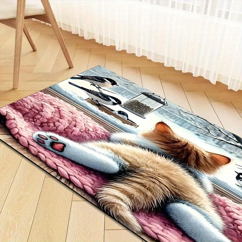 VIKAMA Cute Lying Cat Pet Mat Pet Feeding Mat Door Mat Waterproof Non-slip Bathroom Mat Rug For Bedroom Carpet For Living Room