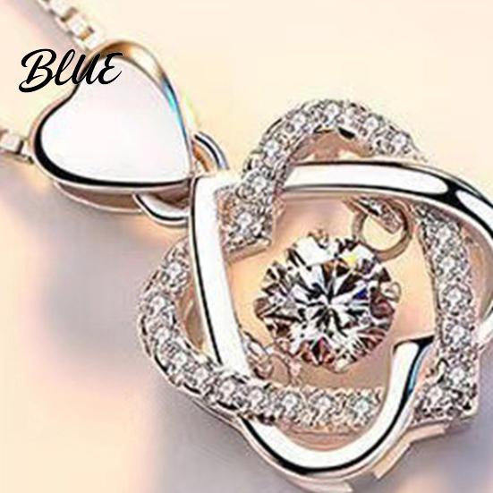 Heart-shaped Necklace Women Double Heart Entangled Rhinestone Decor Adjustable