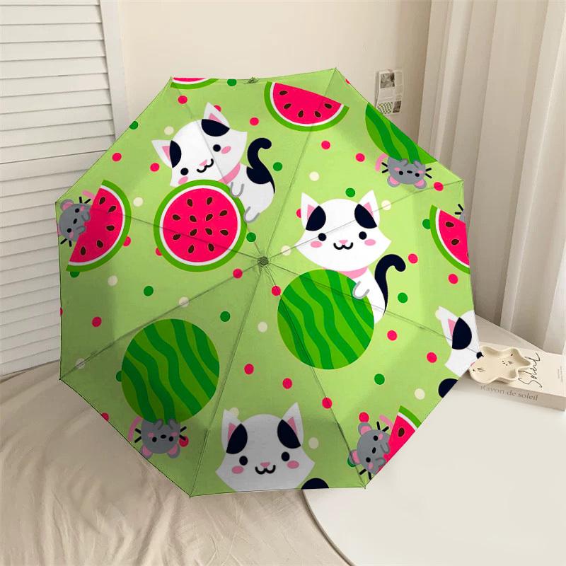

1PC cat watermelon Umbrella-8-Rib Reinforced, Automatic Open, Lightweight & Durable, Fashion Accessory for Outdoor-D396