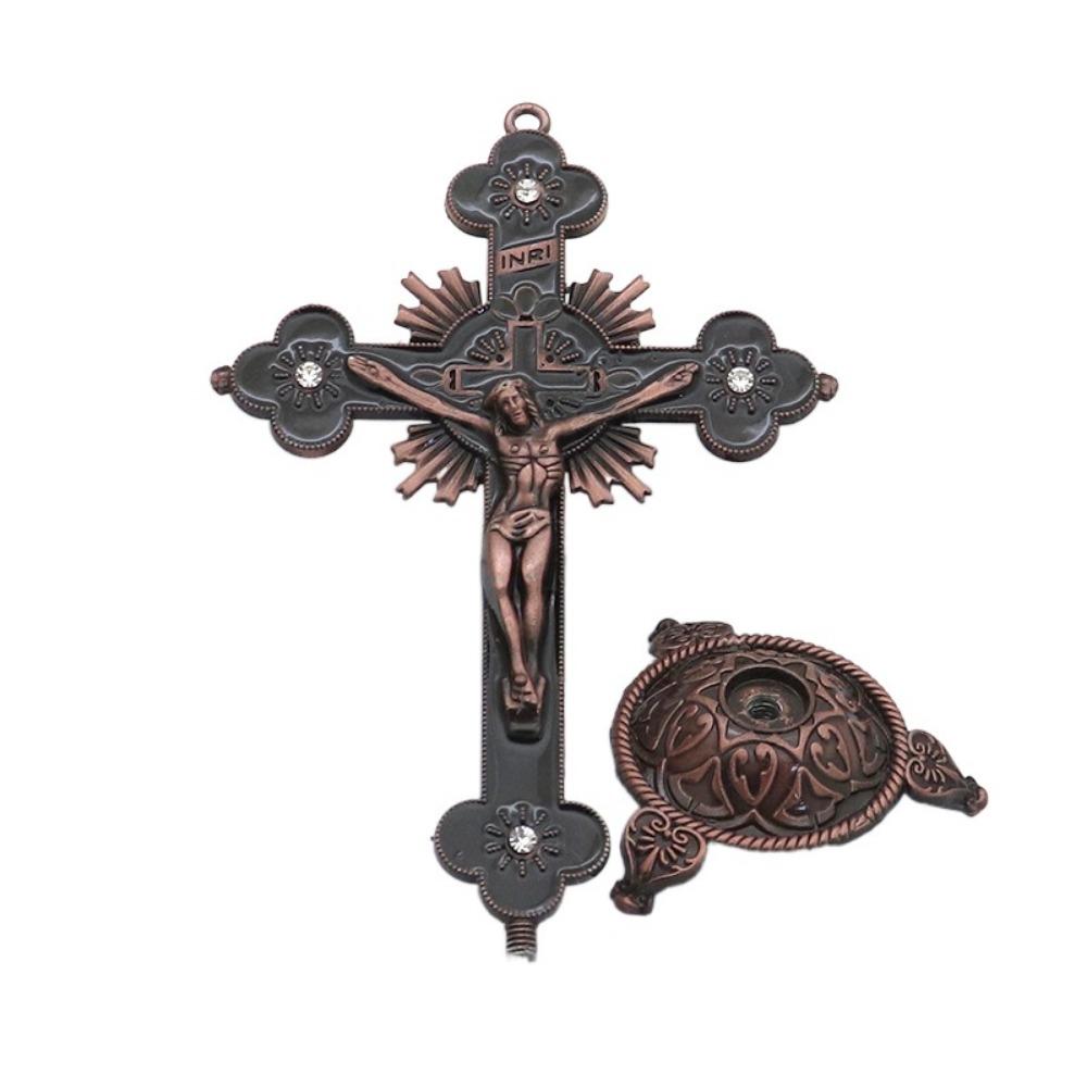 Multi-color With Stand Church Cross Ornaments No Fading Durable Alloy Cross Ornaments Handmade Plated Gold Statue Home Decor