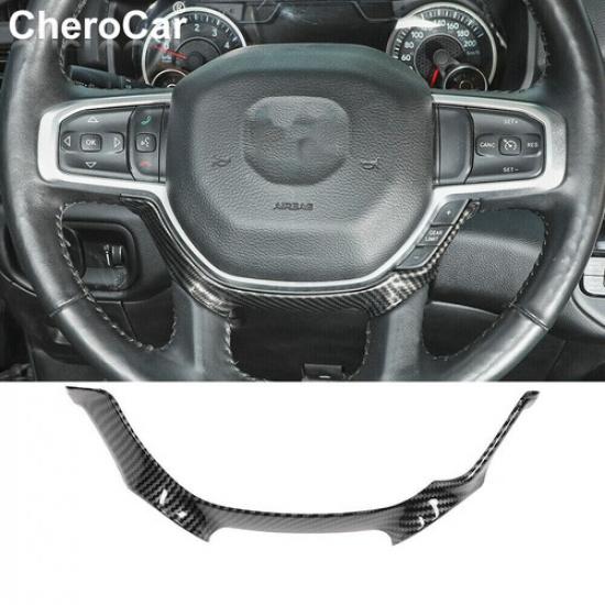 For 1500 Dodge Ram 18+ Carbon Fiber Steering Wheel Frame Trim Cover Accessories
