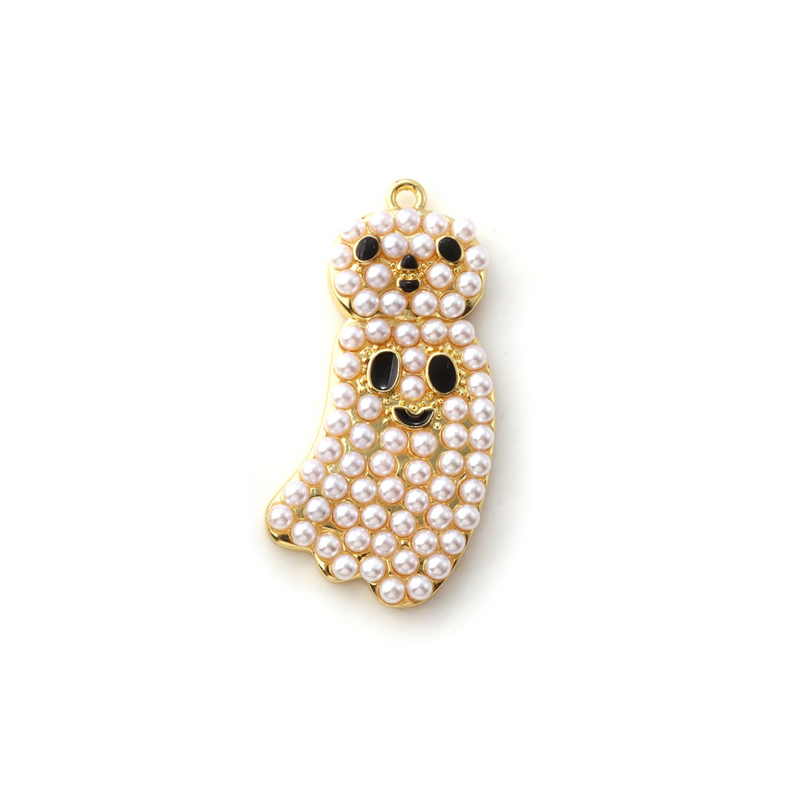 

1 Piece Brass Pendants 18K Gold Plated Halloween Ghost Acrylic Imitation Pearl Charms For DIY Necklace Jewelry Making Findings