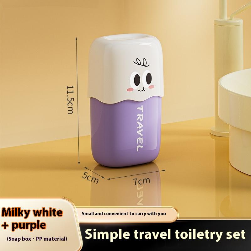 

Portable Cute Cartoon Soap Rack Set With Cover Waterproof Brushing Cup Light Weight Multifunctional Soap Holder box фиолетовый