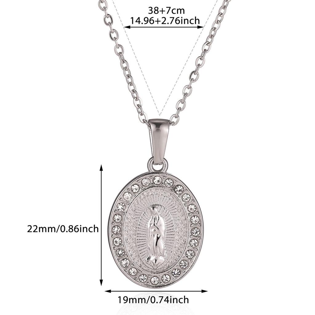 Virgin Mary Pendant With Diamonds Necklace For Women Gold Color Medal Charm Stainless Steel Religious Punk Jewelry Easter Gift