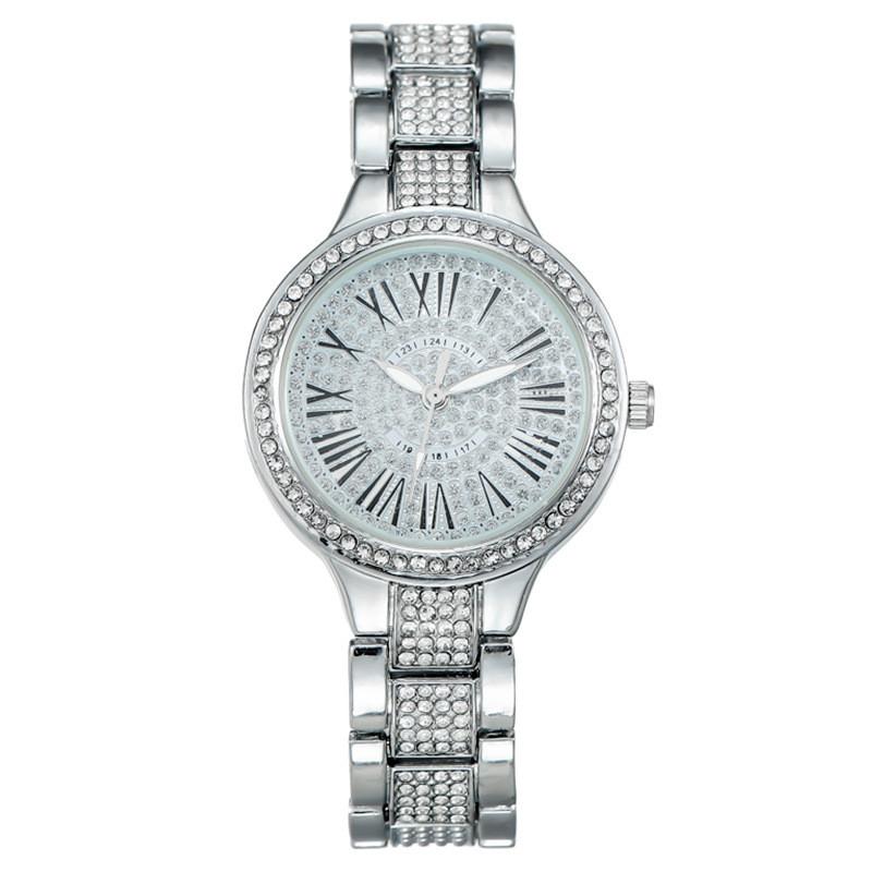 Fashion Ladies Watch With Full Diamond Roman Starry Sky Quartz Waterproof For Women серебряный