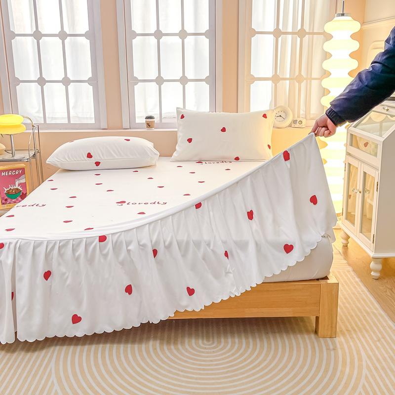 Soft Bed Skirt Printed Bed Cover with Rufffles Simple Style Mattress Protector falda de cama Lace Bed Sheets (No Pillowcase)