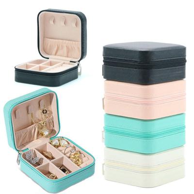 2 mini organizadores de joyas, estuche de viaje con cremallera, cajas para pendientes, collares, anillos, caja de joyería portátil, caja de almacenamiento de cuero