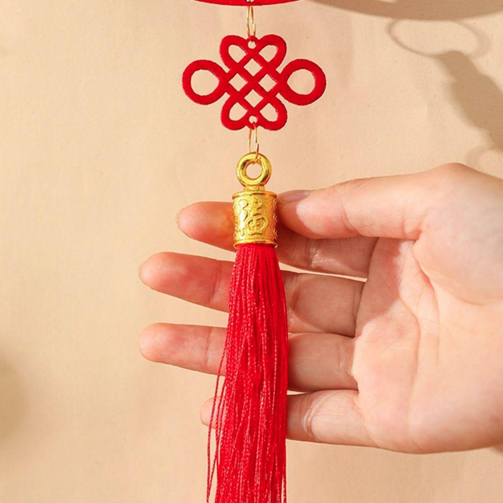 Wood New Year Blessing Hanging Ornament with Tassel Chinese Knot Pendant Background Wall