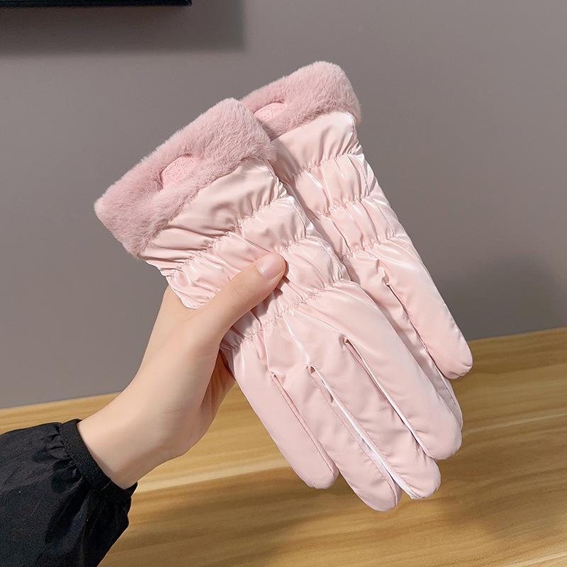 

Женские теплые зимние перчатки: С бархатной подкладкой, плотный, ветрозащитный, водонепроницаемый, совместимый с сенсорным экраном для езды на велосипеде на открытом воздухе One Size розовый