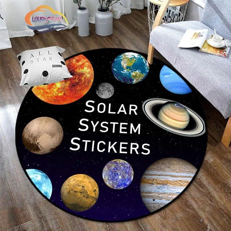 Space Universe Vector Ufo and Many Planets In Galaxy Round Bedroom Floor Mat Cosmos  solar system pattern Decoration Carpets