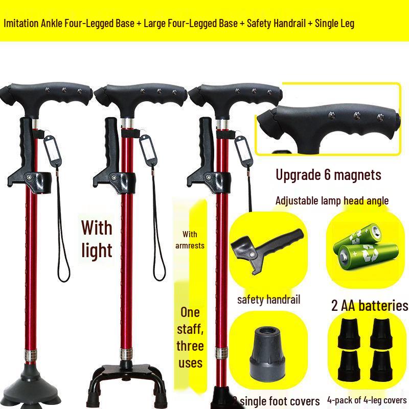 Four-Legged Aluminum Walking Cane with Light, Non-slip, Telescopic, Lightweight, Multi-functional Support for the Elderly