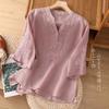 Women S Loose Cotton Embroidered Five Quarter Sleeve Summer Shirt For Middle Aged Moms